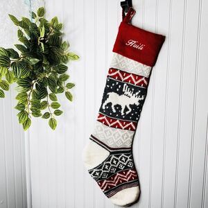 Pottery Barn Kids HUILI Knit Reindeer Fair Isle Christmas Stocking NWOT 32”